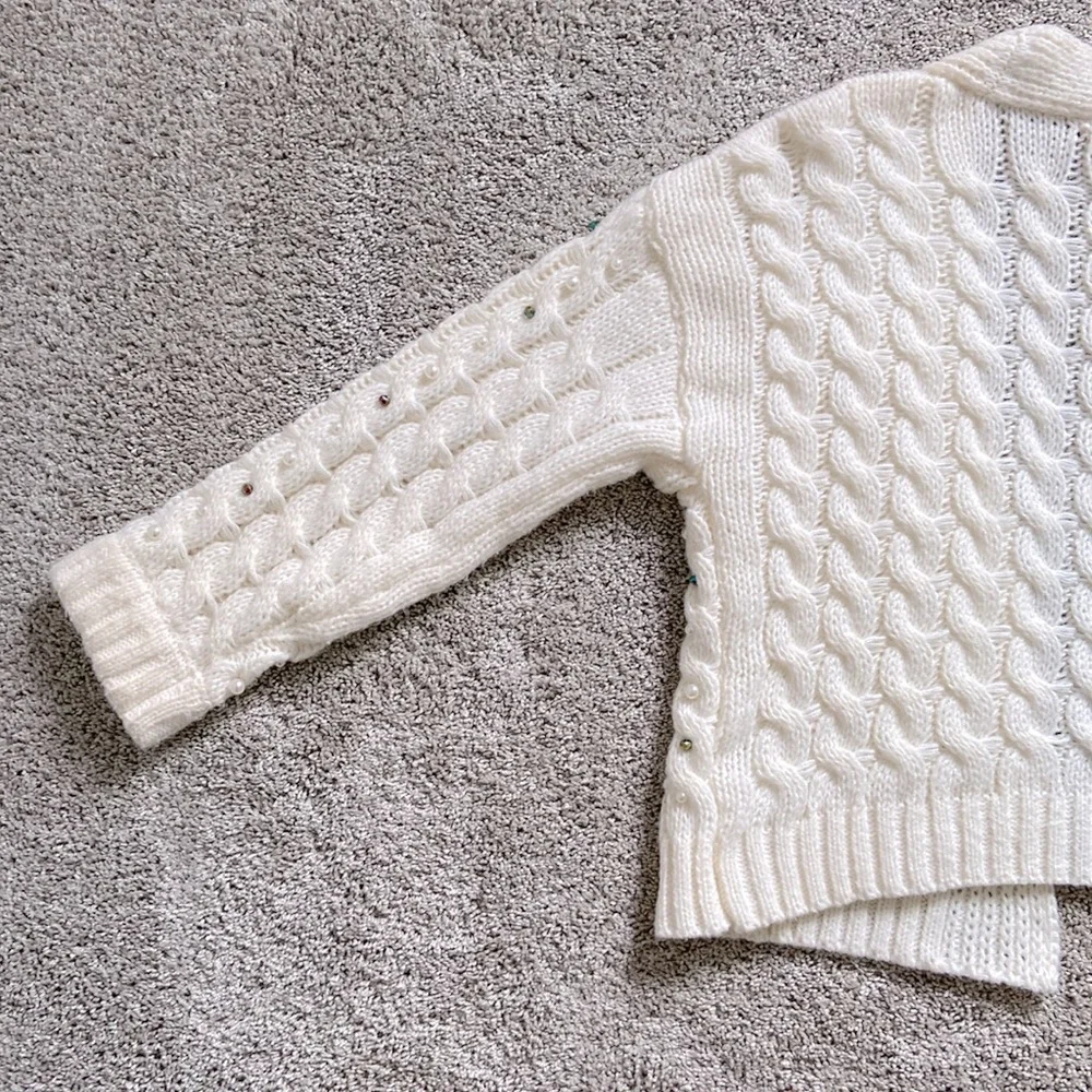 eesome • Ivory Chunky Knit Embellished Cardigan